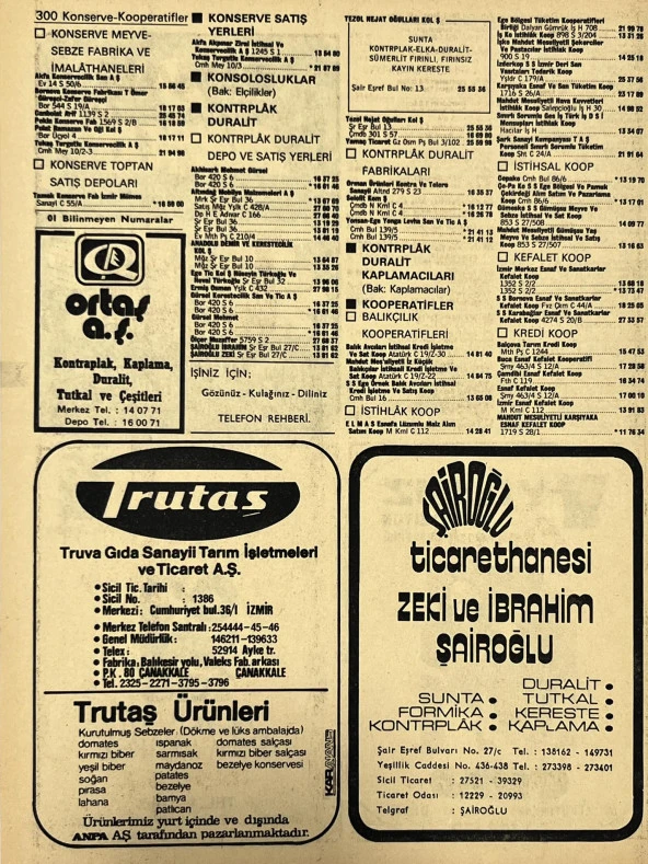 İzmir 1982-1983 Meslek Reklam İlanı Efemera S299 - Resim 2