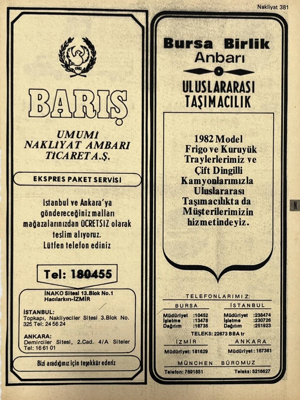 İzmir 1982-1983 Meslek Reklam İlanı Efemera S381 ürün görseli 1