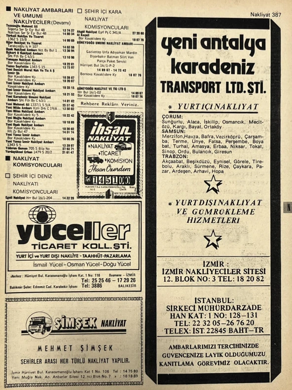 İzmir 1982-1983 Meslek Reklam İlanı Efemera S387 ürün görseli 1
