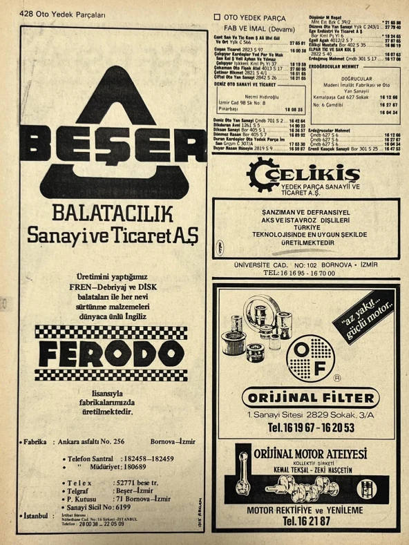 İzmir 1982-1983 Meslek Reklam İlanı Efemera S427 - Resim 2