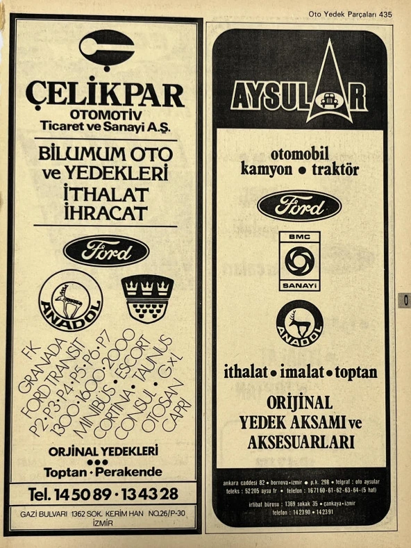 İzmir 1982-1983 Meslek Reklam İlanı Efemera S435 ürün görseli 1