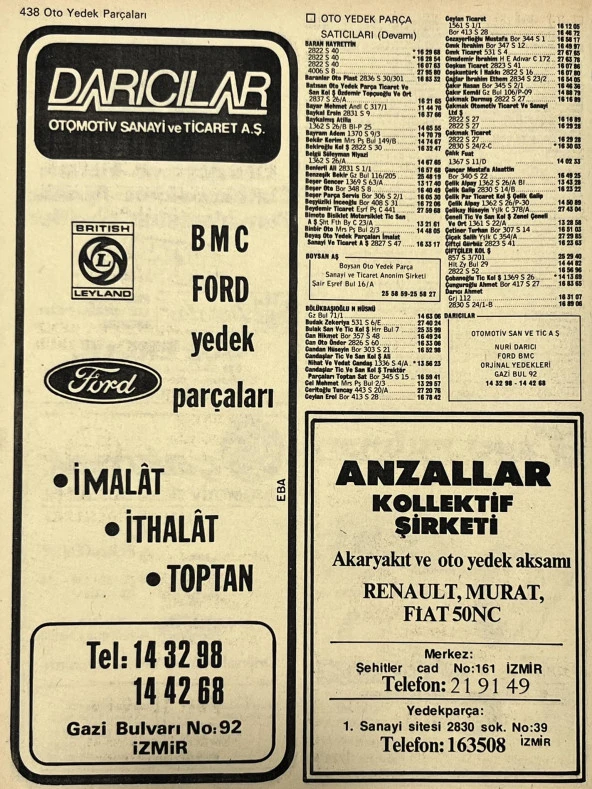 İzmir 1982-1983 Meslek Reklam İlanı Efemera S437 - Resim 2