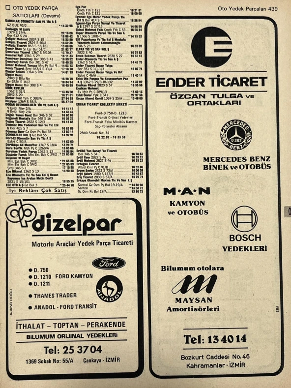 İzmir 1982-1983 Meslek Reklam İlanı Efemera S439 ürün görseli