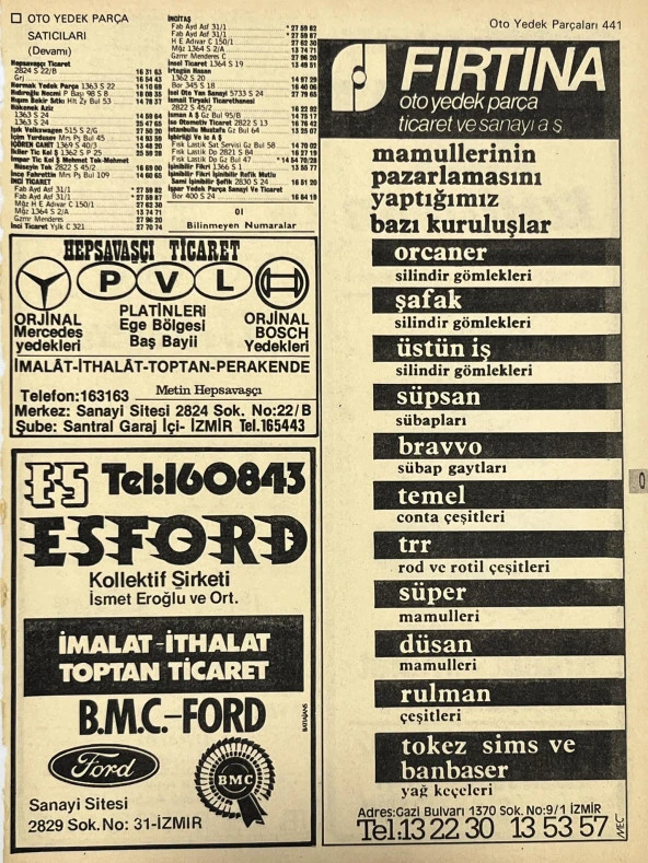 İzmir 1982-1983 Meslek Reklam İlanı Efemera S441 ürün görseli 1