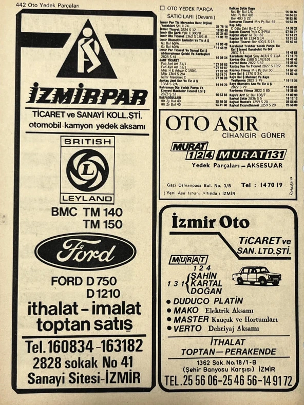 İzmir 1982-1983 Meslek Reklam İlanı Efemera S441 - Resim 2