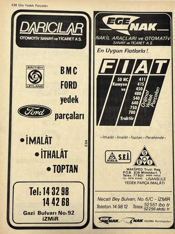 İzmir 1982-1983 Meslek Reklam İlanı Efemera S435 - Resim 2