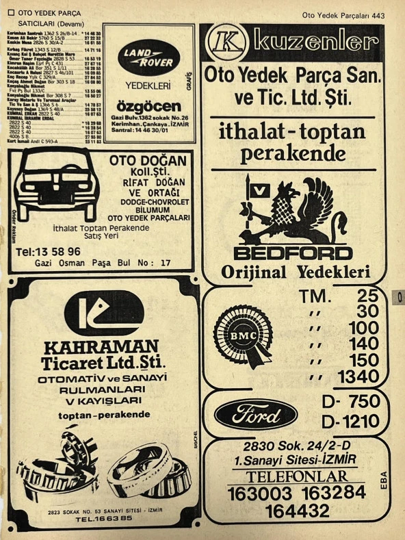 İzmir 1982-1983 Meslek Reklam İlanı Efemera S443 ürün görseli 1