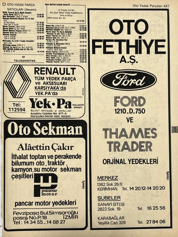 İzmir 1982-1983 Meslek Reklam İlanı Efemera S447 ürün görseli 1