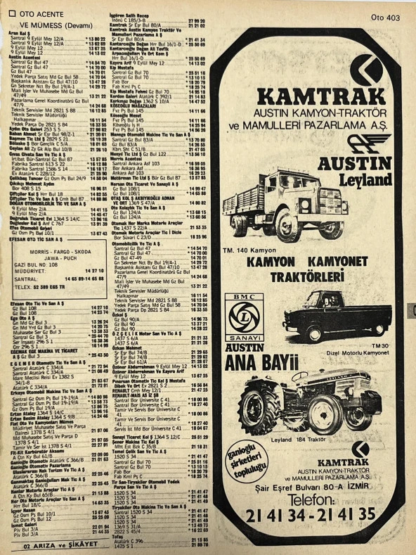 İzmir 1982-1983 Meslek Reklam İlanı Efemera S403 ürün görseli 1