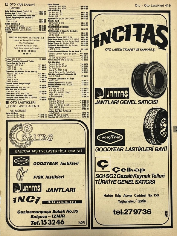 İzmir 1982-1983 Meslek Reklam İlanı Efemera S419 ürün görseli 1