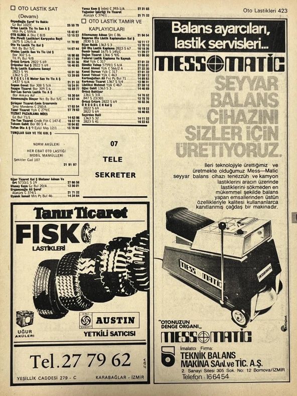 İzmir 1982-1983 Meslek Reklam İlanı Efemera S423 ürün görseli 1