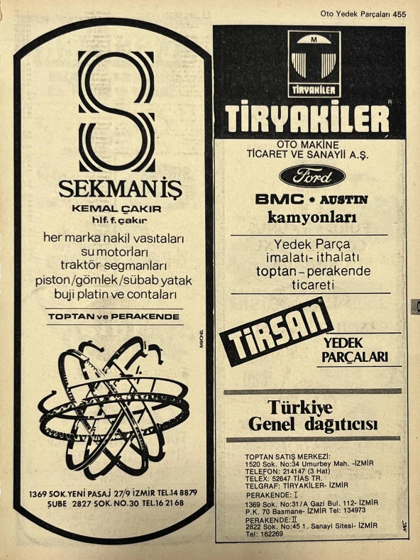 İzmir 1982-1983 Meslek Reklam İlanı Efemera S455 ürün görseli
