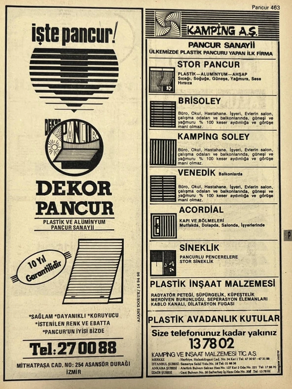 İzmir 1982-1983 Meslek Reklam İlanı Efemera S463 ürün görseli 1