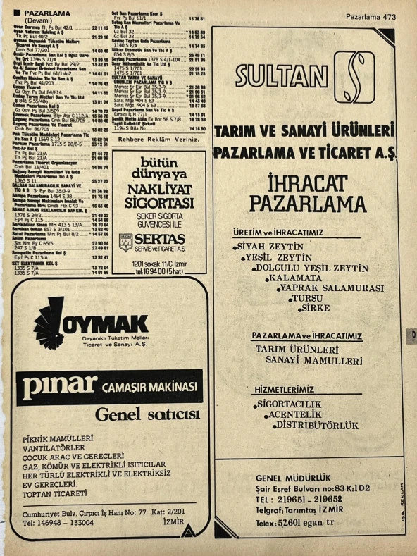 İzmir 1982-1983 Meslek Reklam İlanı Efemera S473 ürün görseli 1