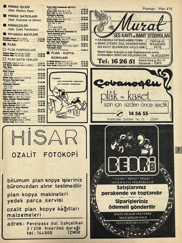 İzmir 1982-1983 Meslek Reklam İlanı Efemera S475 ürün görseli