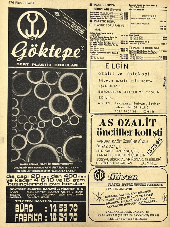 İzmir 1982-1983 Meslek Reklam İlanı Efemera S475 - Resim 2