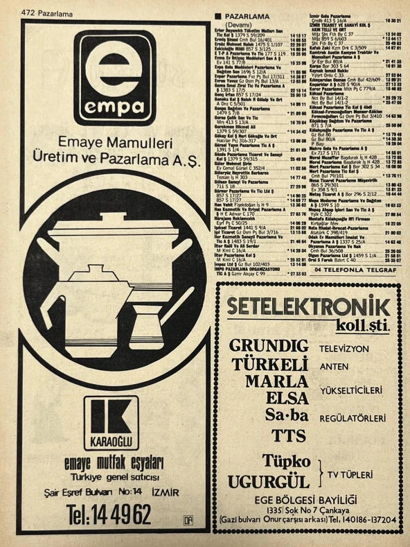 İzmir 1982-1983 Meslek Reklam İlanı Efemera S471 - Resim 2