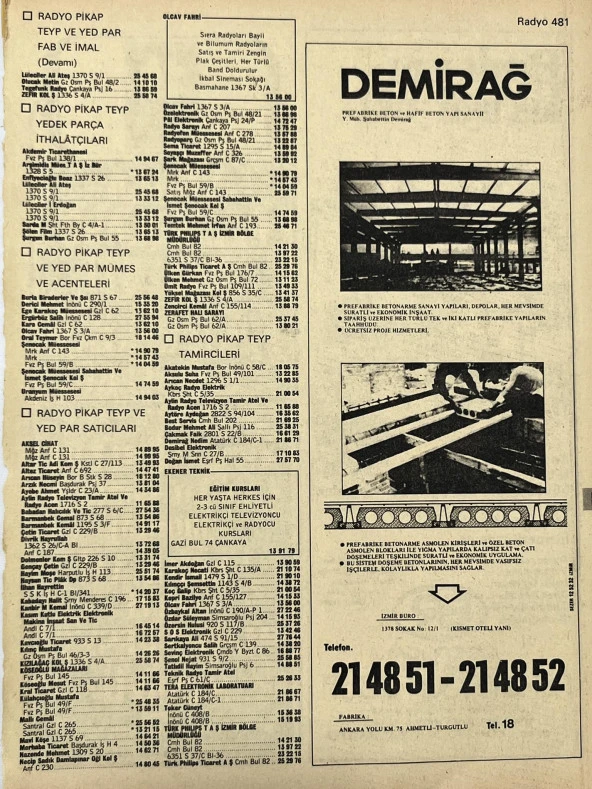 İzmir 1982-1983 Meslek Reklam İlanı Efemera S481 ürün görseli 1