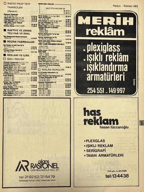İzmir 1982-1983 Meslek Reklam İlanı Efemera S483 ürün görseli