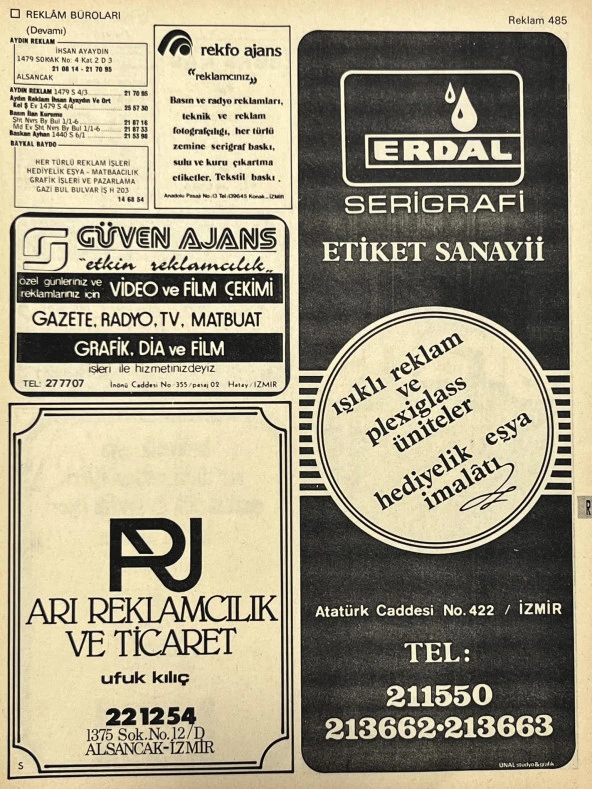 İzmir 1982-1983 Meslek Reklam İlanı Efemera S485 ürün görseli