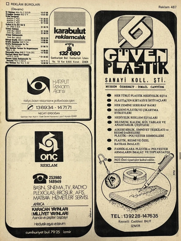 İzmir 1982-1983 Meslek Reklam İlanı Efemera S487 ürün görseli