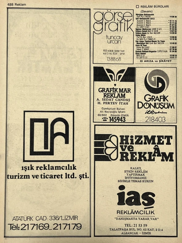 İzmir 1982-1983 Meslek Reklam İlanı Efemera S487 - Resim 2