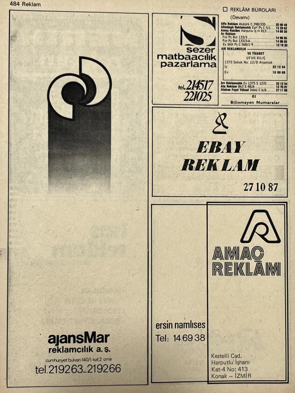 İzmir 1982-1983 Meslek Reklam İlanı Efemera S483 - Resim 2
