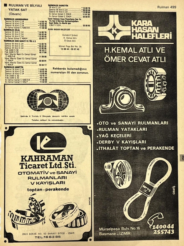 İzmir 1982-1983 Meslek Reklam İlanı Efemera S499