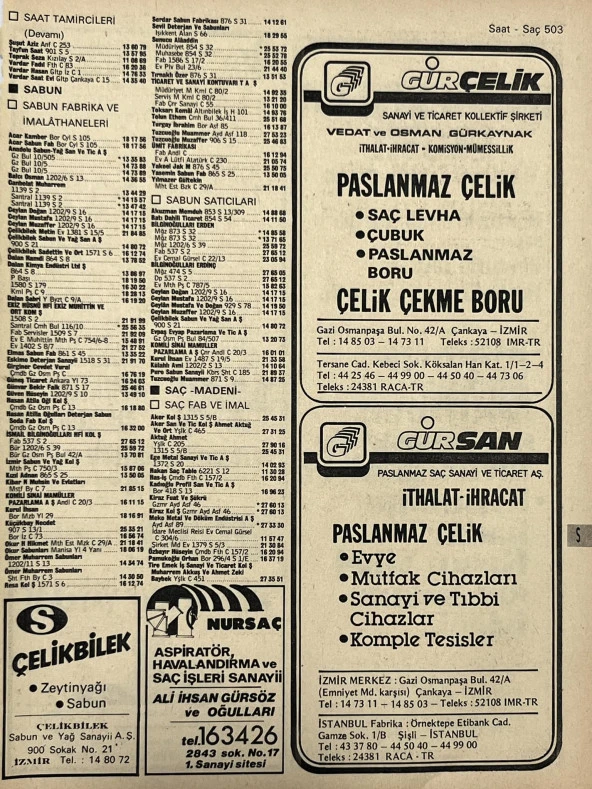 İzmir 1982-1983 Meslek Reklam İlanı Efemera S503 ürün görseli 1