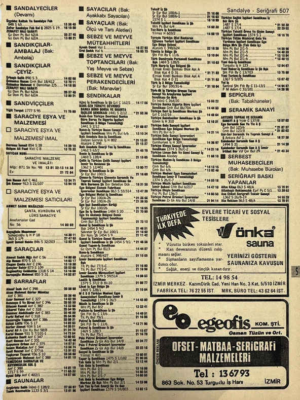 İzmir 1982-1983 Meslek Reklam İlanı Efemera S507 ürün görseli