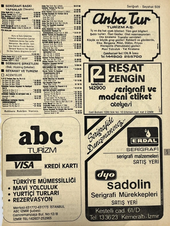 İzmir 1982-1983 Meslek Reklam İlanı Efemera S509 ürün görseli 1