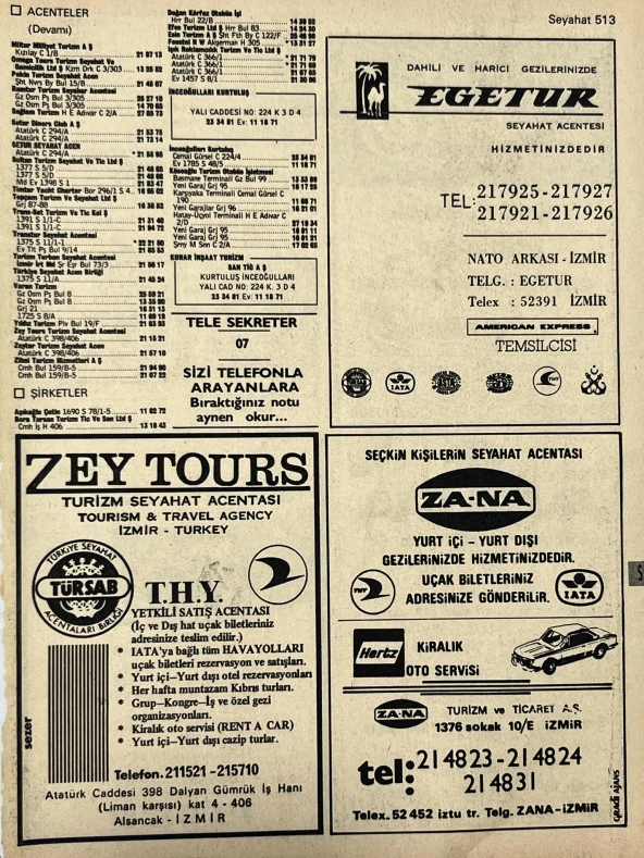 İzmir 1982-1983 Meslek Reklam İlanı Efemera S513 ürün görseli 1