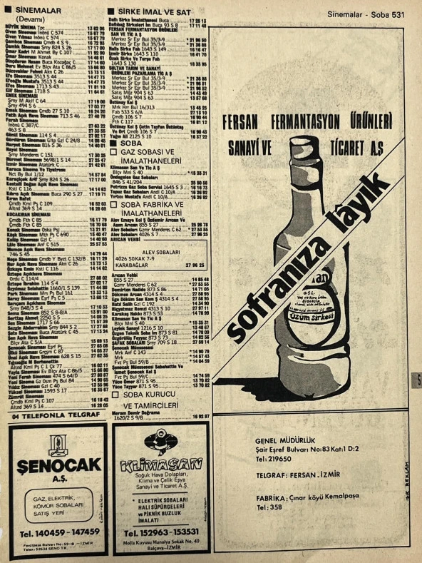 İzmir 1982-1983 Meslek Reklam İlanı Efemera S531 ürün görseli