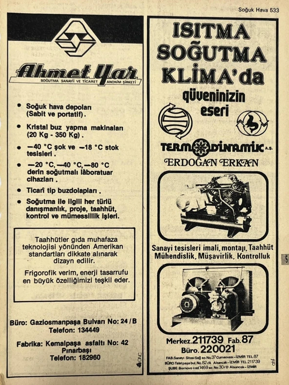 İzmir 1982-1983 Meslek Reklam İlanı Efemera S533 ürün görseli 1