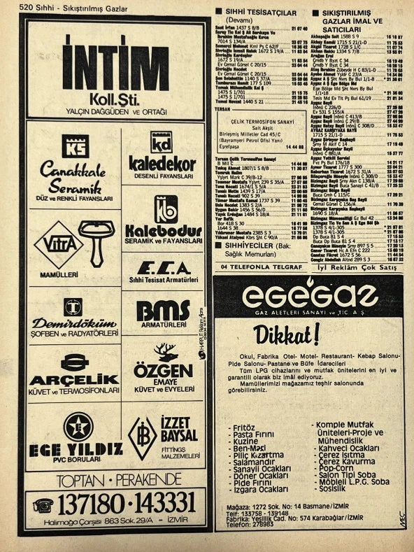 İzmir 1982-1983 Meslek Reklam İlanı Efemera S519 - Resim 2