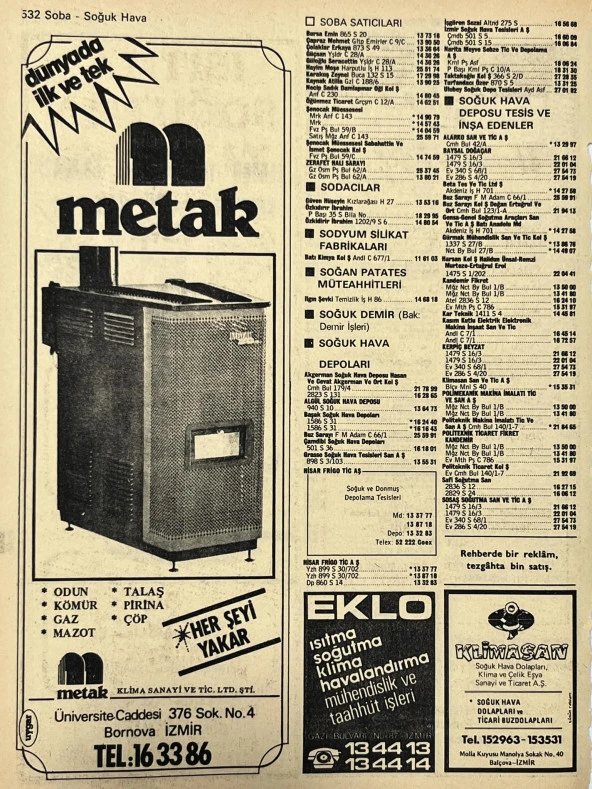 İzmir 1982-1983 Meslek Reklam İlanı Efemera S531 - Resim 2