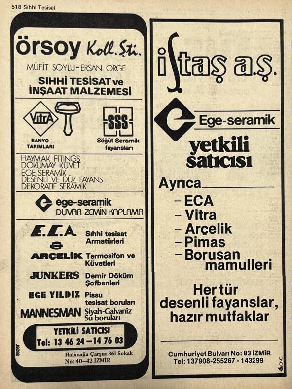 İzmir 1982-1983 Meslek Reklam İlanı Efemera S517 - Resim 2