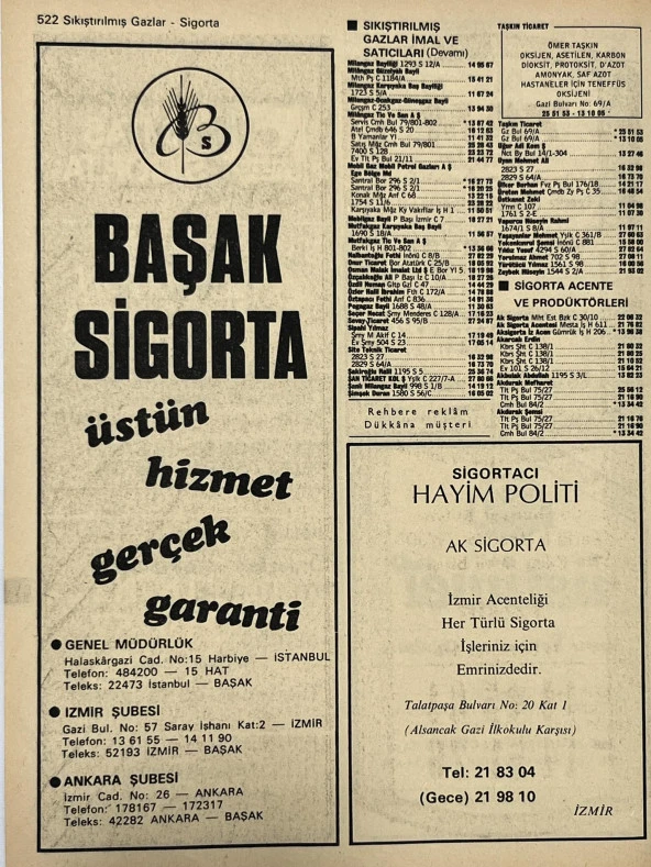 İzmir 1982-1983 Meslek Reklam İlanı Efemera S521 - Resim 2