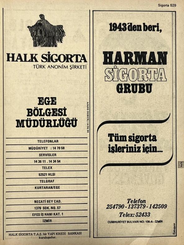 İzmir 1982-1983 Meslek Reklam İlanı Efemera S529 ürün görseli 1