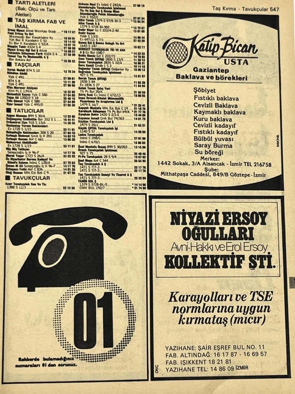 İzmir 1982-1983 Meslek Reklam İlanı Efemera S547 ürün görseli