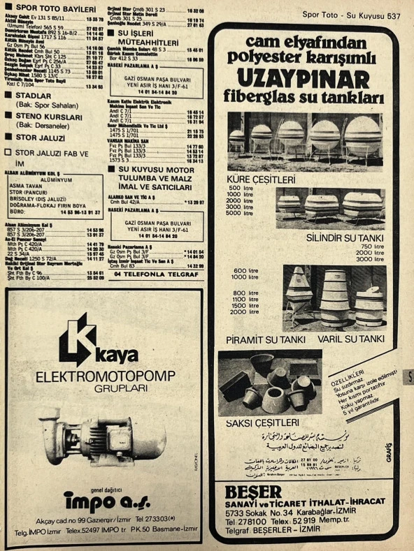 İzmir 1982-1983 Meslek Reklam İlanı Efemera S537 ürün görseli 1