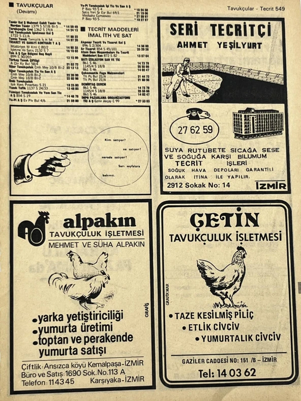 İzmir 1982-1983 Meslek Reklam İlanı Efemera S549 ürün görseli
