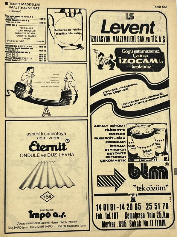 İzmir 1982-1983 Meslek Reklam İlanı Efemera S551 ürün görseli