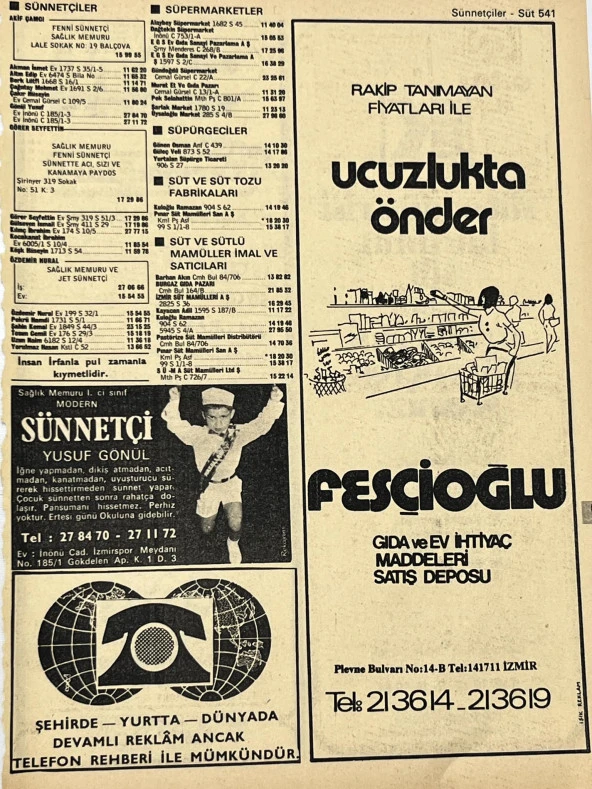 İzmir 1982-1983 Meslek Reklam İlanı Efemera S541 ürün görseli 1