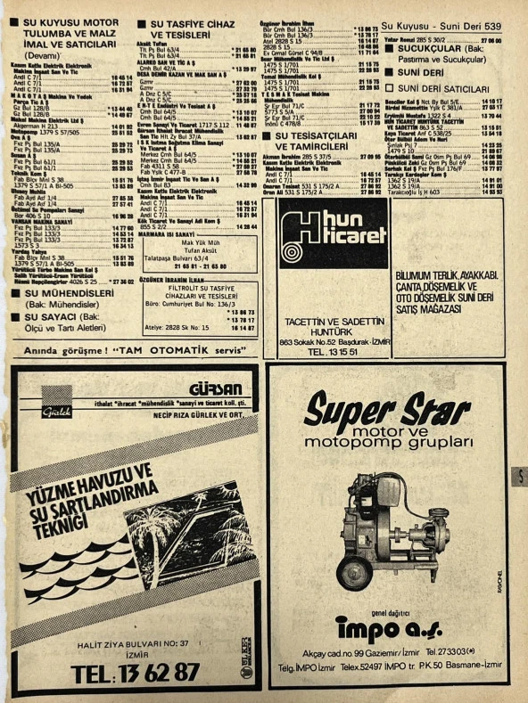 İzmir 1982-1983 Meslek Reklam İlanı Efemera S539 ürün görseli