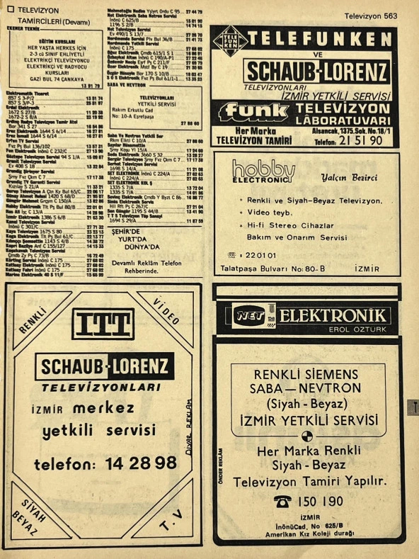 İzmir 1982-1983 Meslek Reklam İlanı Efemera S563 ürün görseli 1