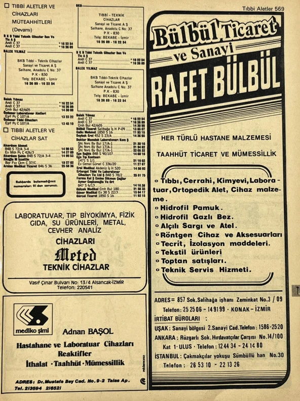 İzmir 1982-1983 Meslek Reklam İlanı Efemera S569 ürün görseli 1