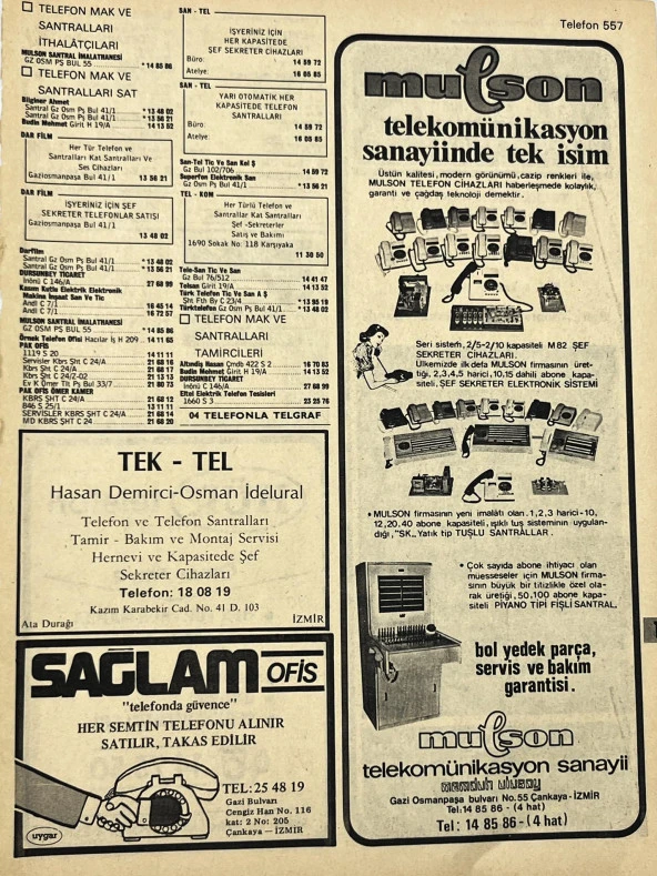 İzmir 1982-1983 Meslek Reklam İlanı Efemera S557 ürün görseli