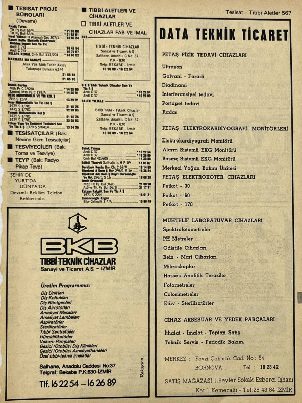 İzmir 1982-1983 Meslek Reklam İlanı Efemera S567 ürün görseli