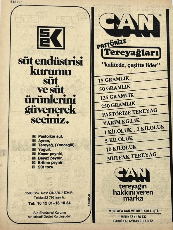 İzmir 1982-1983 Meslek Reklam İlanı Efemera S541 - Resim 2